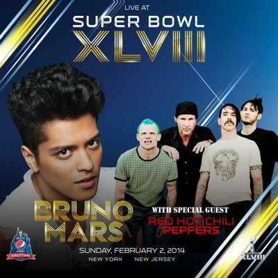 Superbowl 2014 con Bruno Mars e Red Hot Chili Peppers